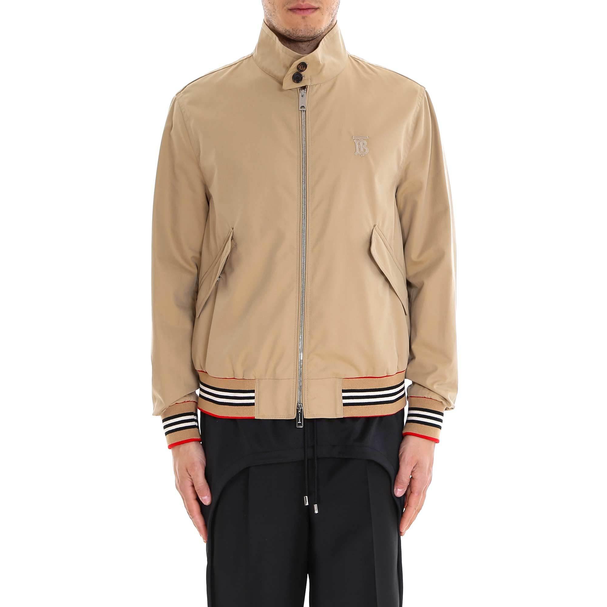 Burberry Logo-embroidered Cotton-twill Bomber Jacket in Natural for Men ...