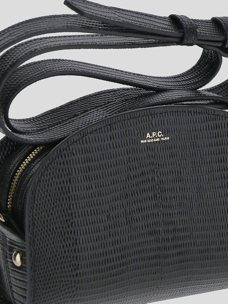 A.P.C Leather Half-moon Logo Printed Mini Shoulder Bag in Black Womens Bags Hobo bags and purses 