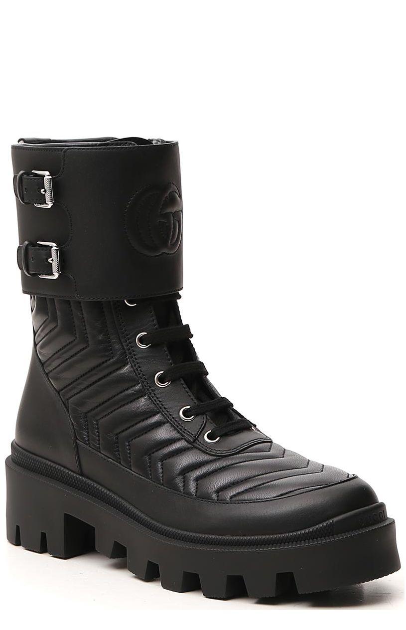 Gucci Frances Chevron-quilted Leather Heeled Biker Boots in Black | Lyst  Australia