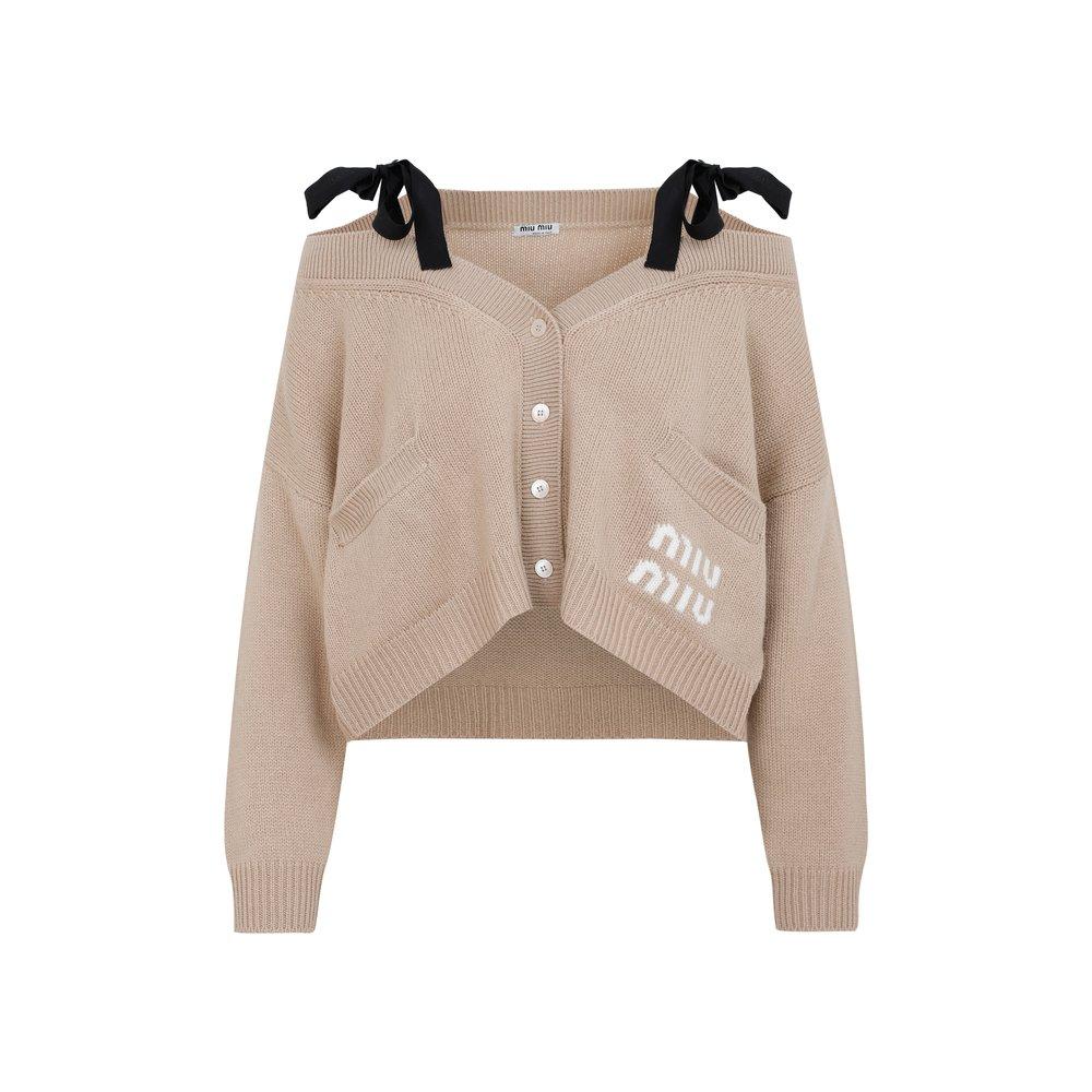 Miu Miu Cashmere Cardigan Sweater in Natural | Lyst