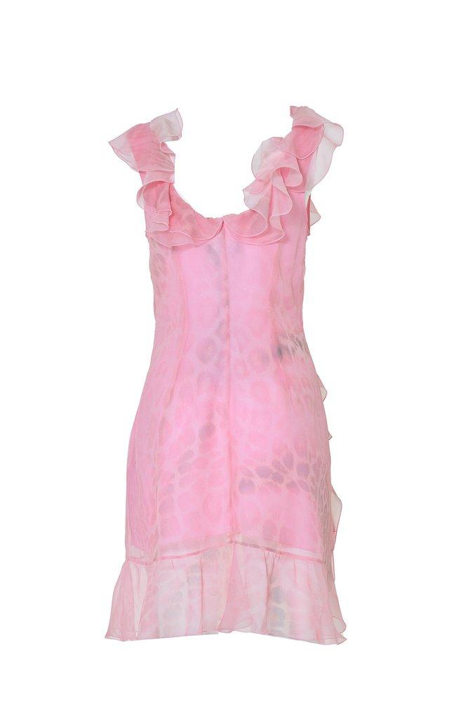 Blumarine Ruffle Detailed Asymmetric Mini Dress in Pink | Lyst