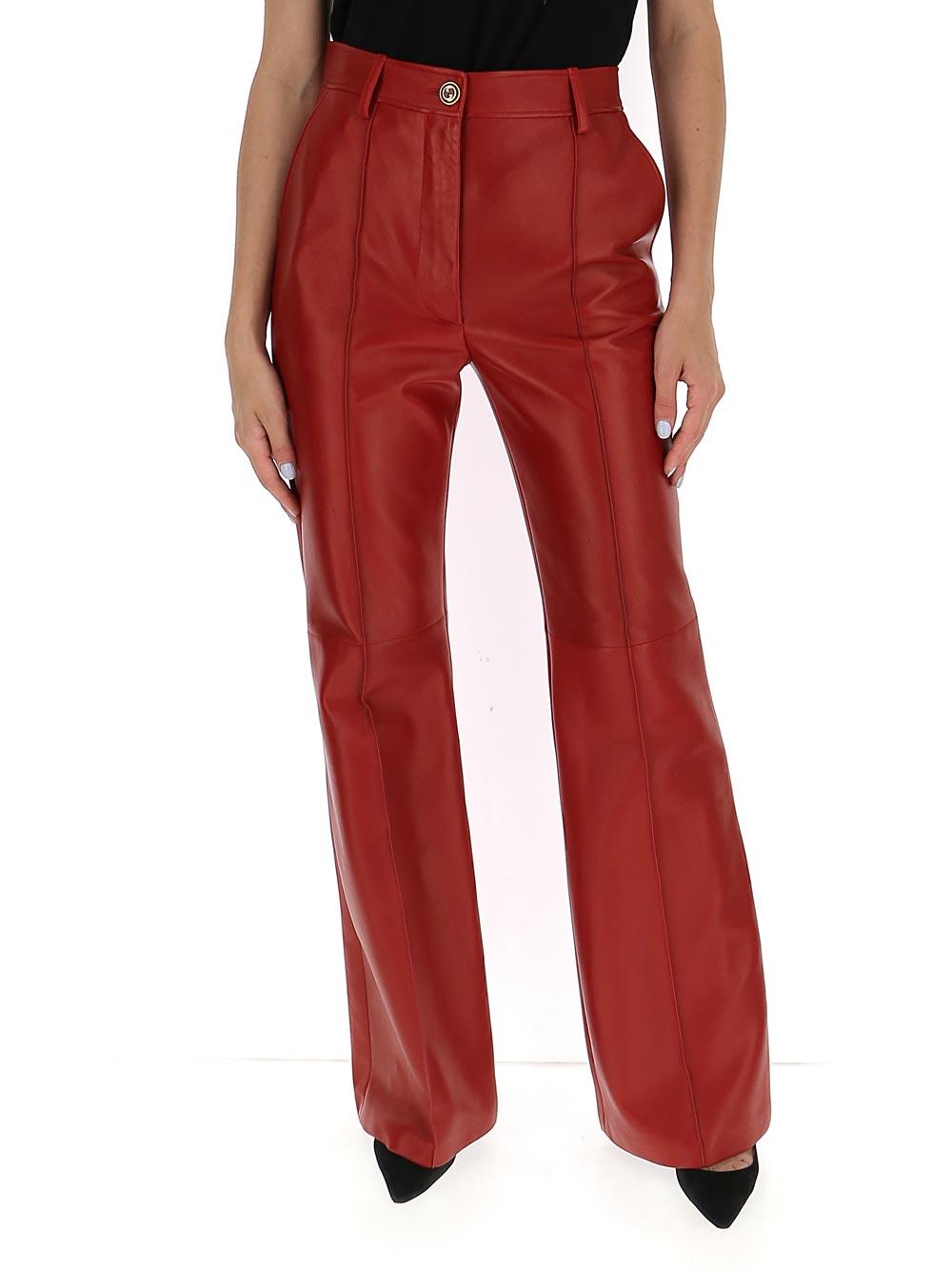 Gucci Plongé Leather Flare Trousers in Red | Lyst