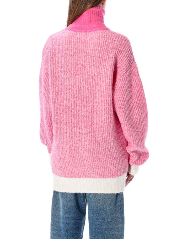 Ganni Zipper High Neck Sweater in Pink | Lyst