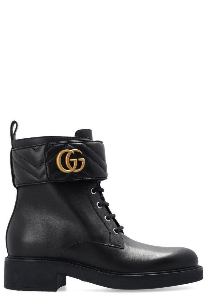 Gucci Logo Plaque Lace-up Ankle Boots in Black | Lyst Canada