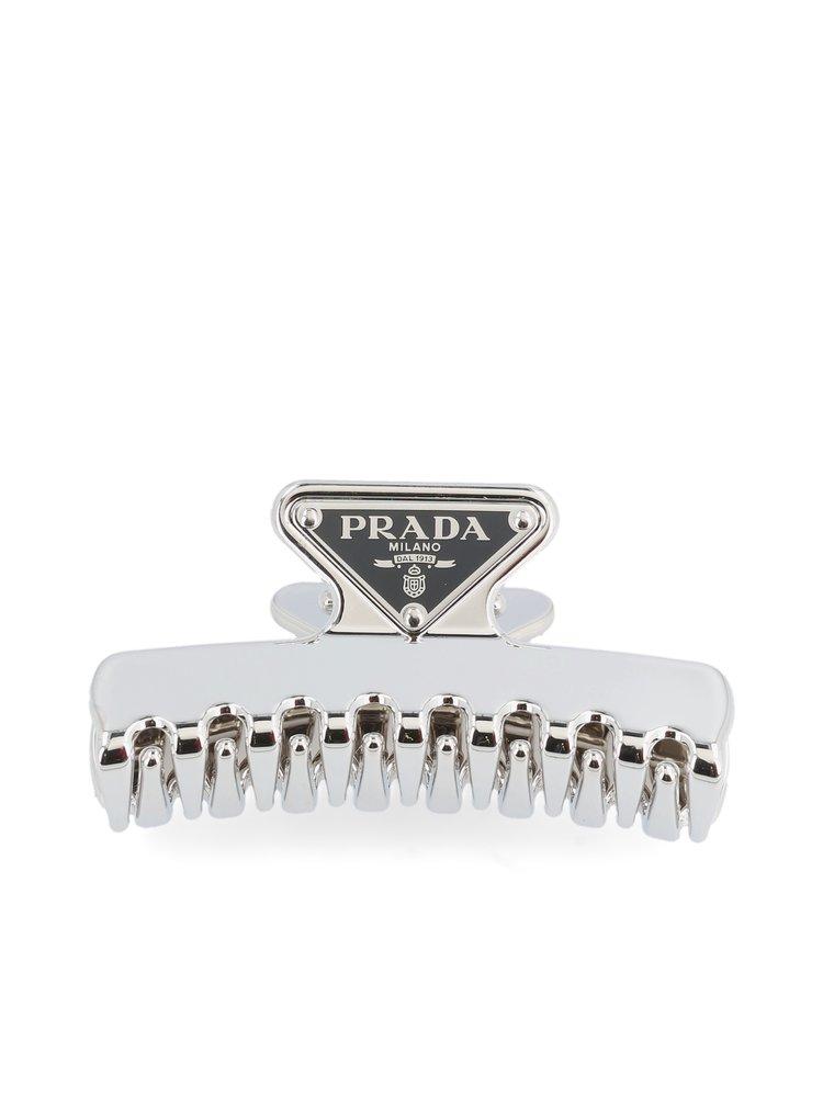 hardop Standaard Kan niet Prada Logo Plaque Hair Clip in Metallic | Lyst