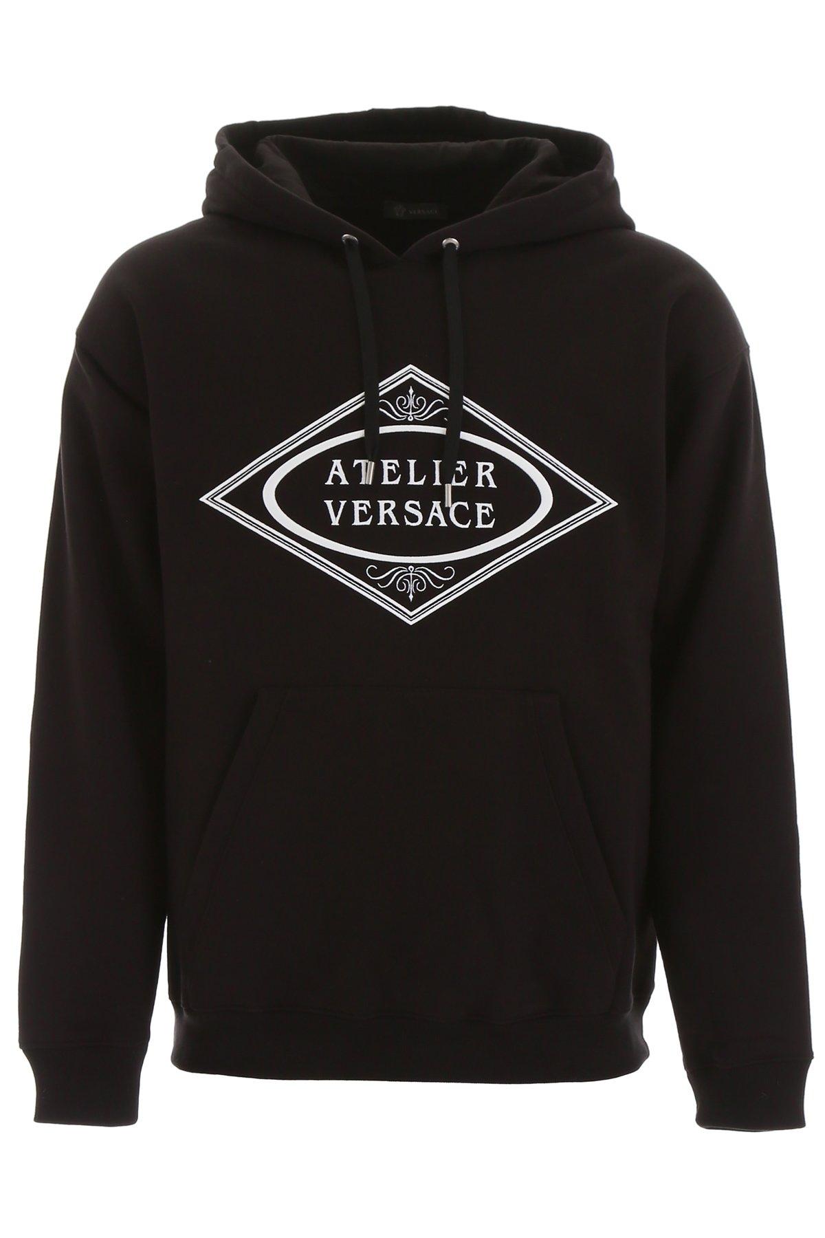 Versace Cotton Atelier Logo Hoodie in Black for Men - Save 41% - Lyst