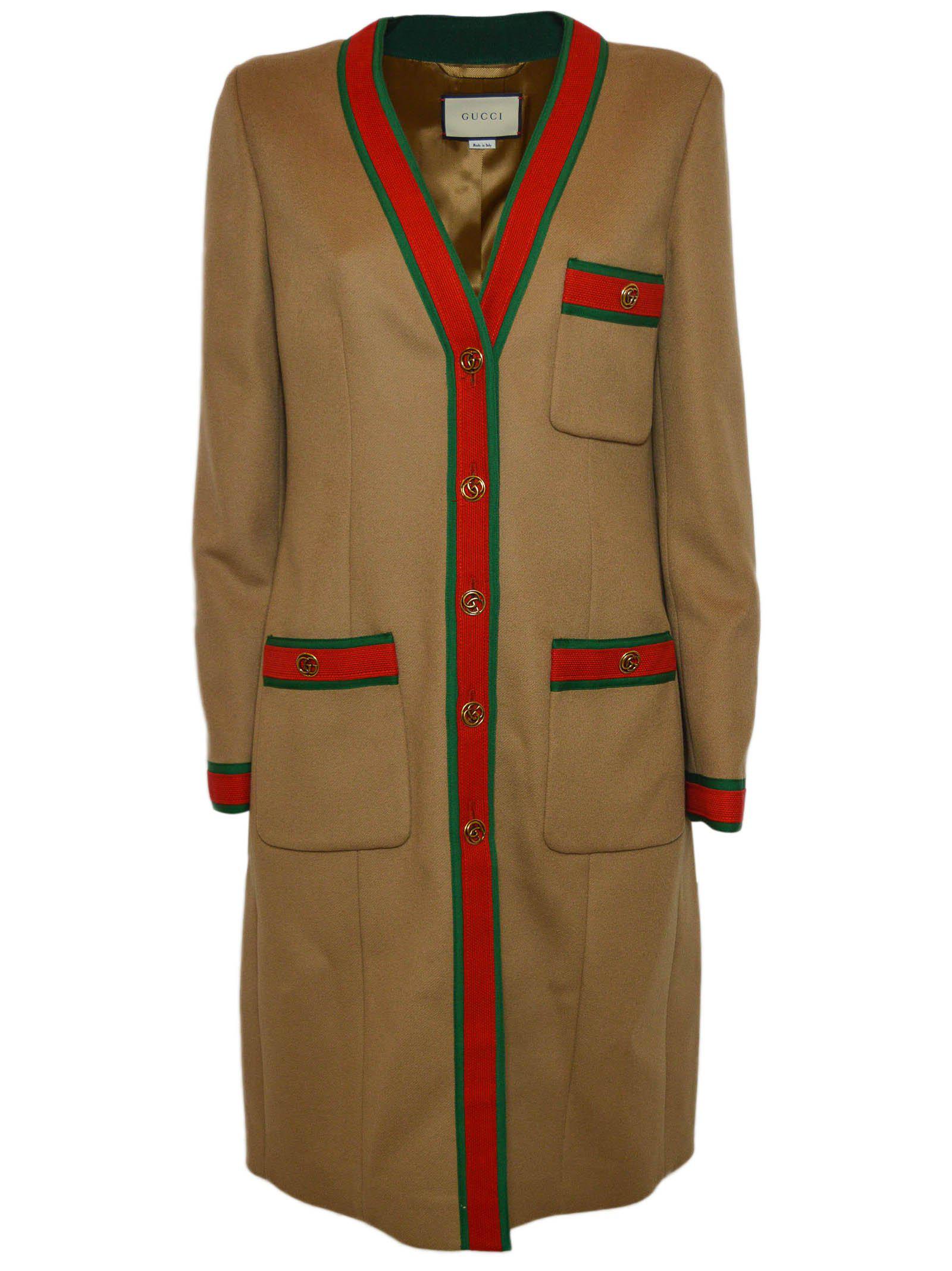 Gucci Wool Coat With Web - Lyst