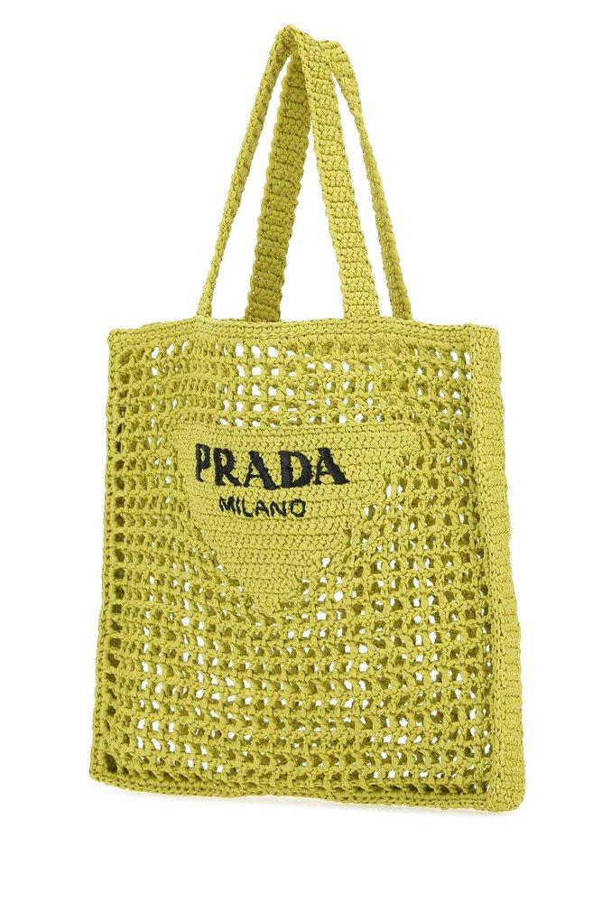 Prada Acid Green Raffia Shopping Bag in Yellow