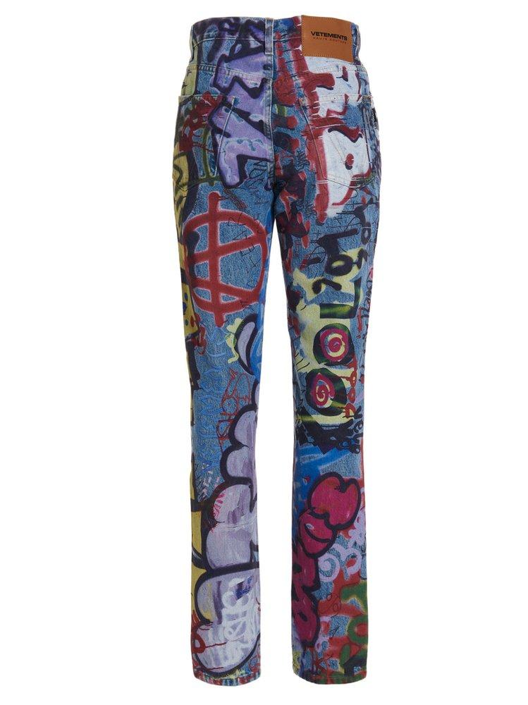 Vetements Graffiti Printed Slim-fit Trousers in Blue | Lyst