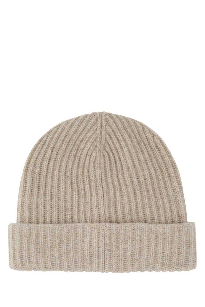 Ganni Wool Logo Patch Rib-knit Beanie 