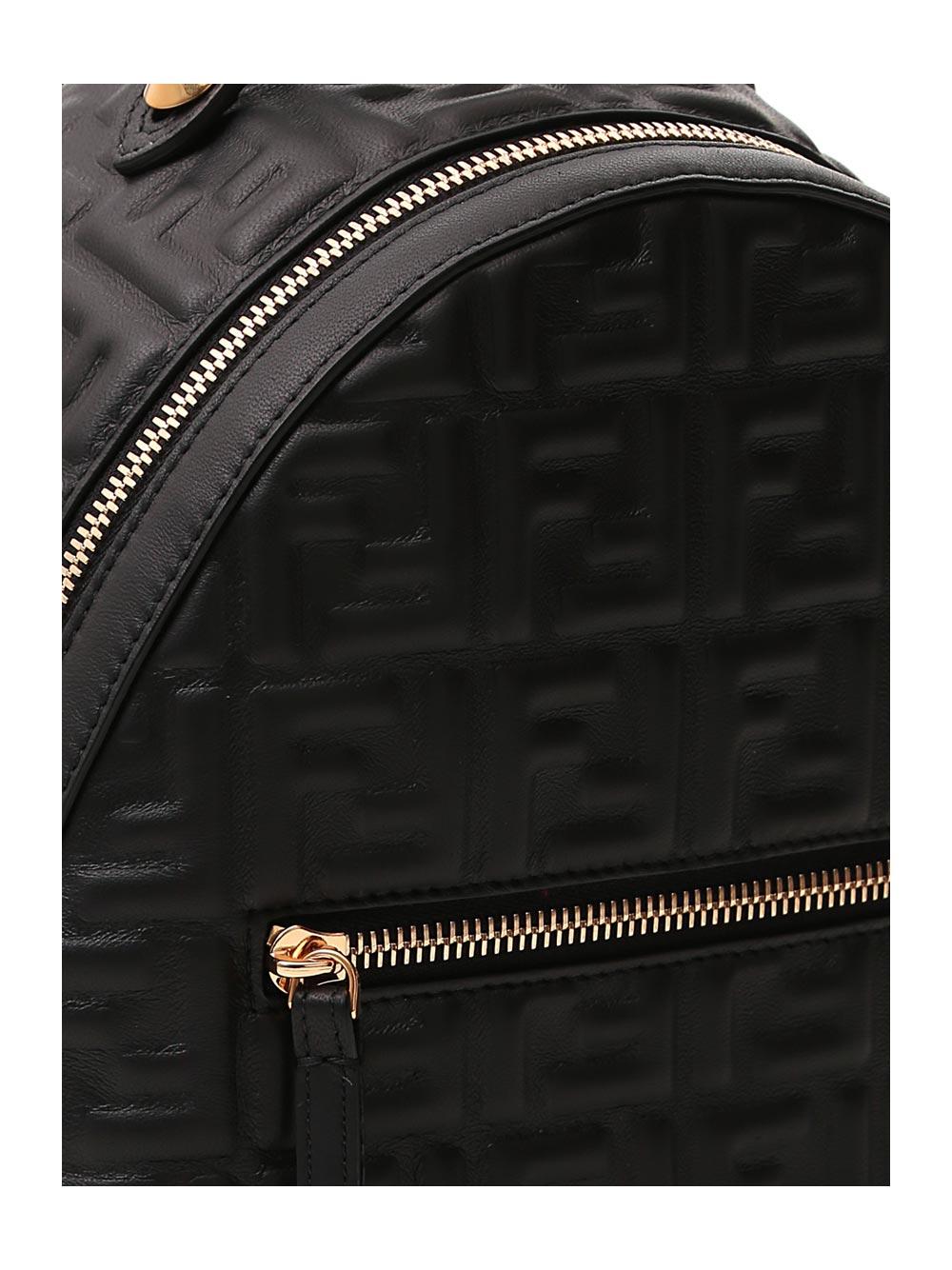 Fendi Leather Ff Logo Embossed Mini Backpack in Black | Lyst