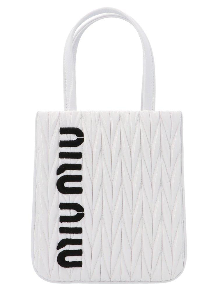 Miu Miu Logo Detailed Tote Bag in White | Lyst