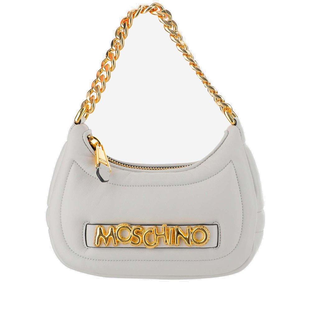 Moschino Logo Leather Shoulder Bag in White | Lyst