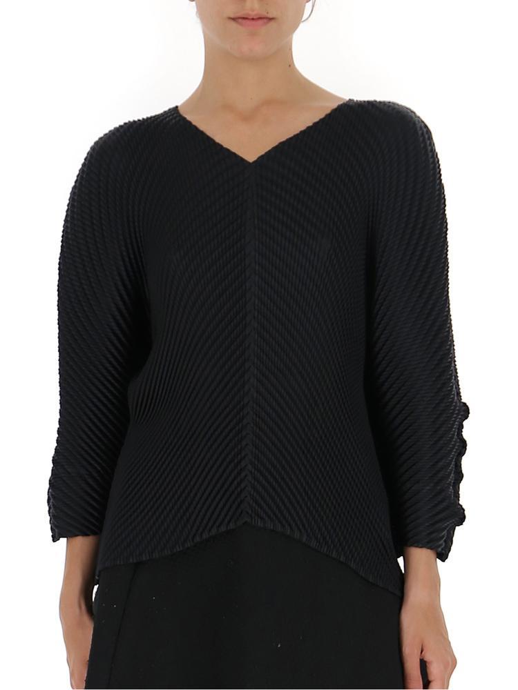 Issey Miyake Synthetic Pleated Asymmetric Blouse in Black - Lyst