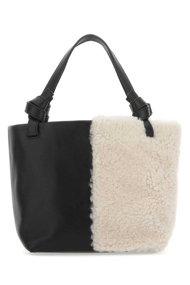 STAUD Ida Two-tone Fur Mini Tote Bag in Black