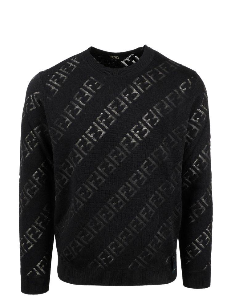 Fendi Ff Logo Detailed Crewneck Sweater in Black for Men | Lyst