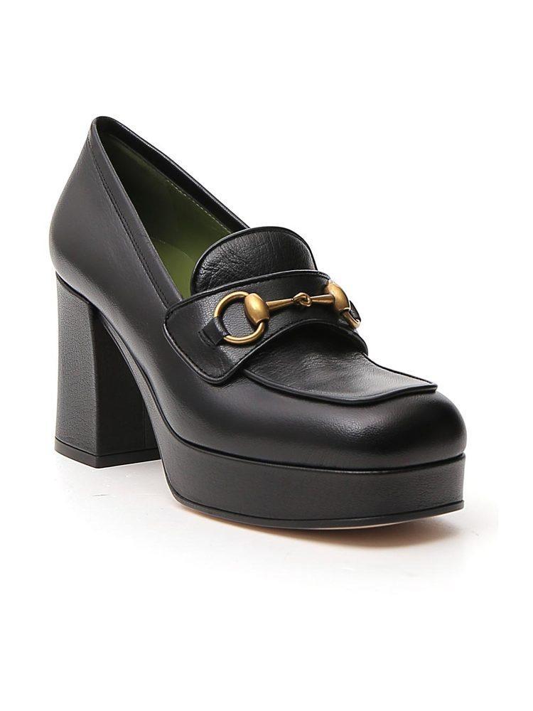 Gucci Leather Horsebit Block Heel Loafers in Black - Lyst