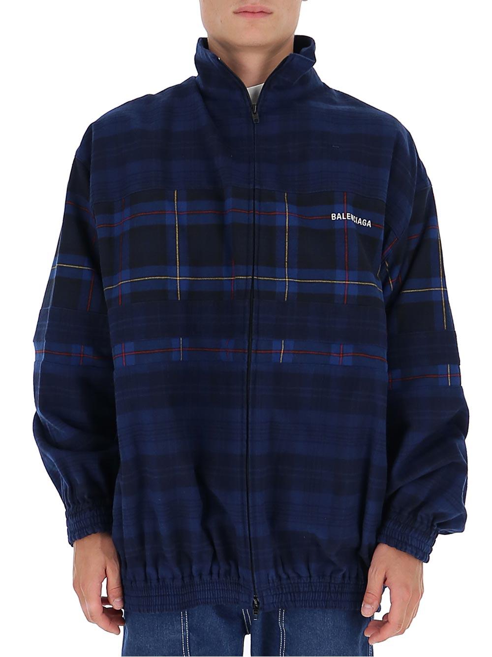 Balenciaga Plaid Zip-up Jacket in Blue for Men | Lyst