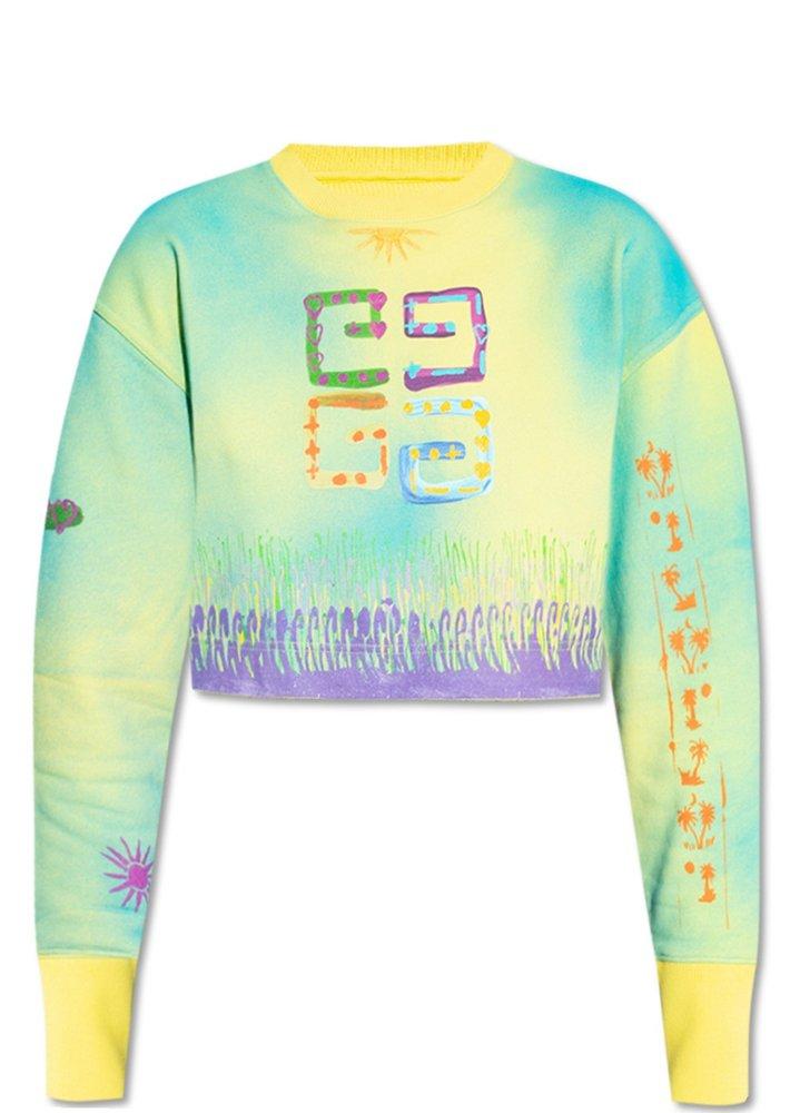 Givenchy X Josh Smith Spray Paint Effect Cropped Sweater in Green