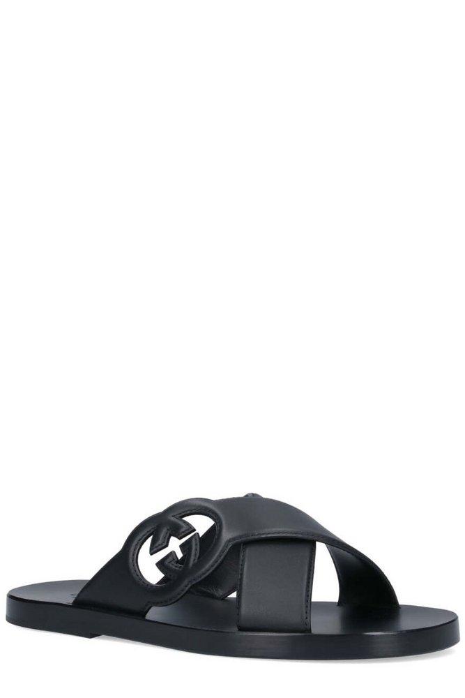 Gucci Interlocking G Slide Sandal in Black for Men | Lyst