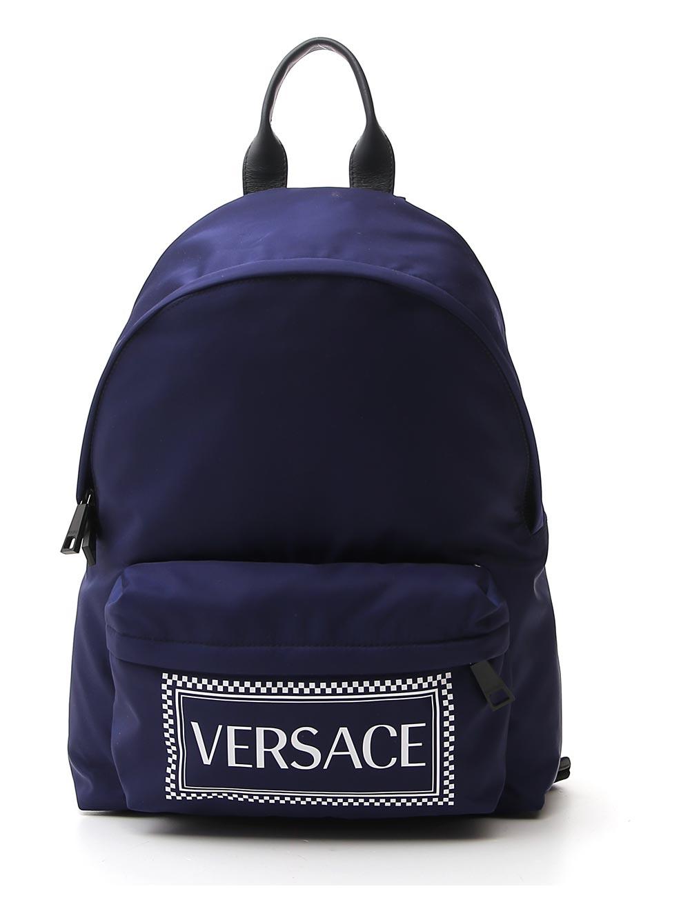 blue and black versace backpack