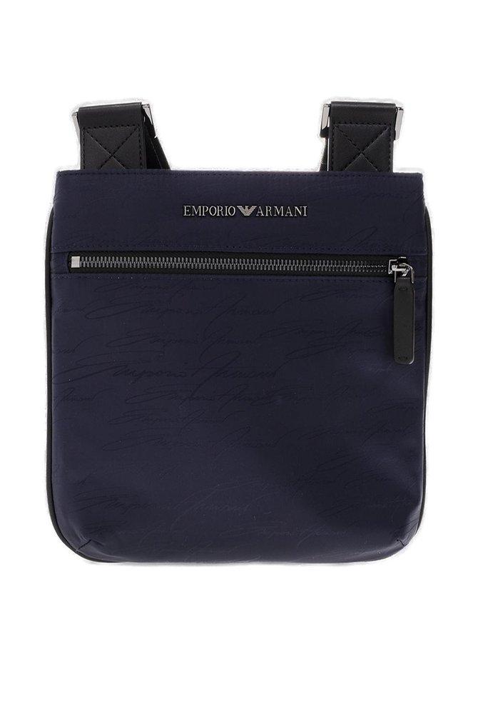 Emporio Armani Logo-plaque Zipped Messenger Bag in Blue for Men | Lyst