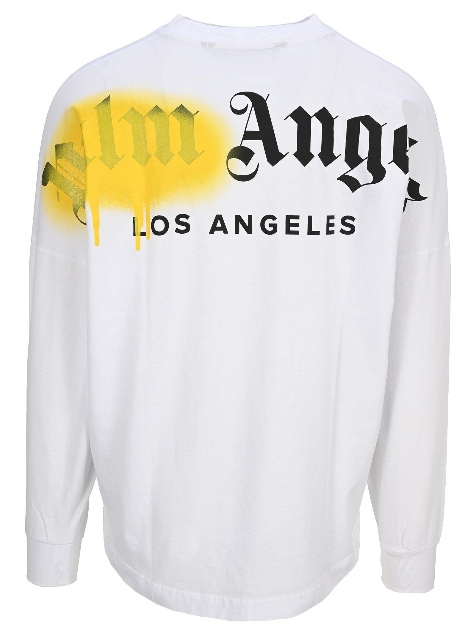 Palm Angels White Printed Cotton Crew Neck Full Sleeve T-shirt L Palm Angels