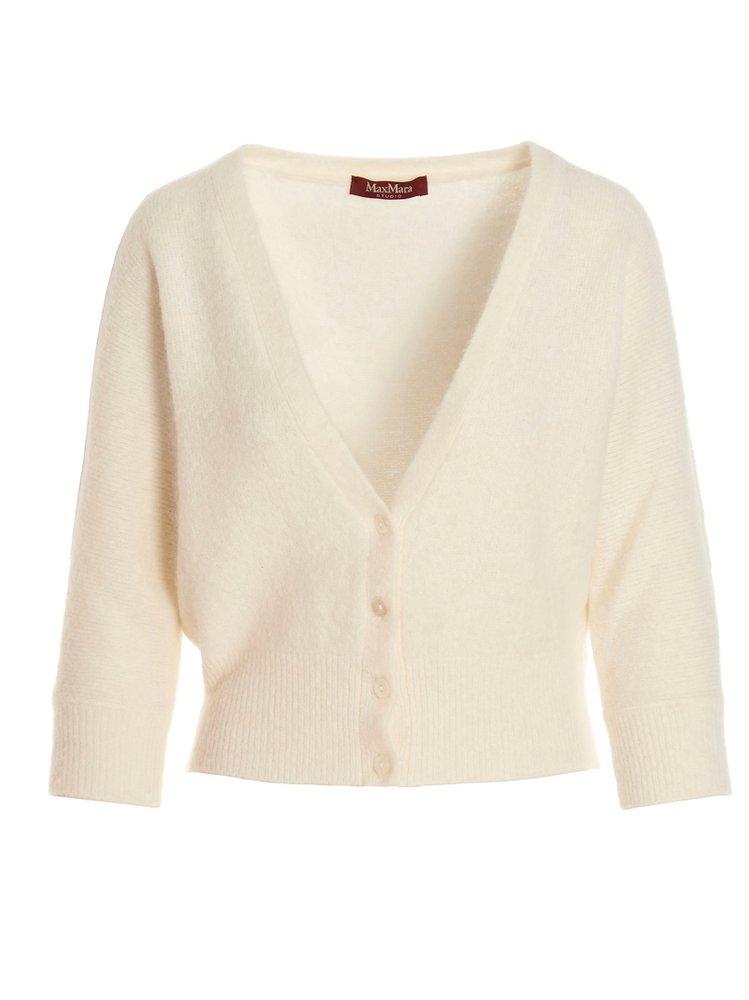 Max Mara Studio Albenga V-neck Cropped Cardigan in White | Lyst