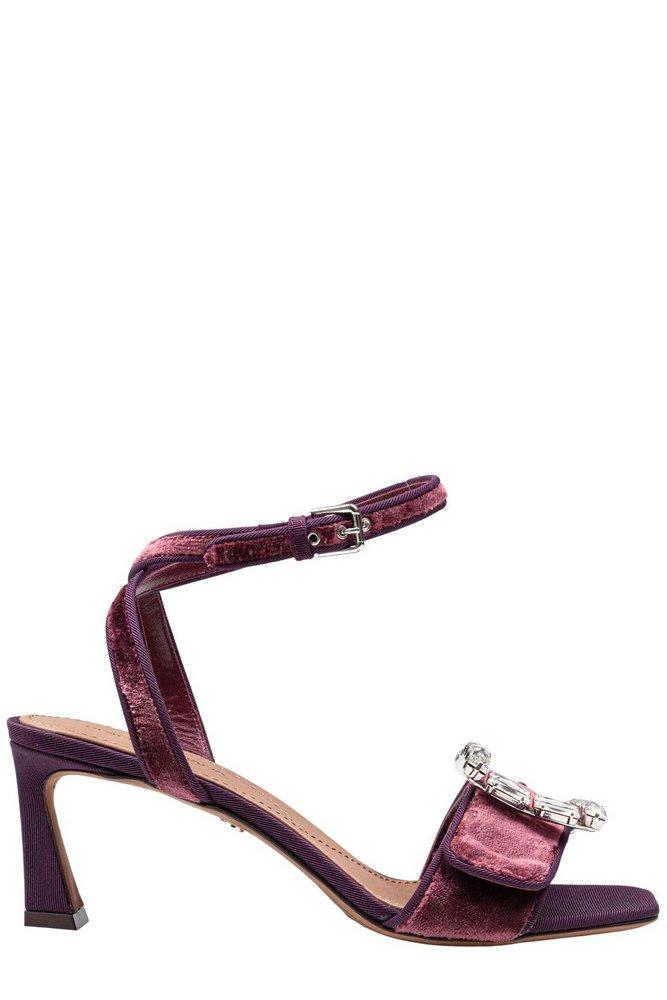 【DOLCE & GABBANA】 velvet sandal color with a stone buckle Dolce&Gabbana Bejeweled buckle sandals for Women - Pink in