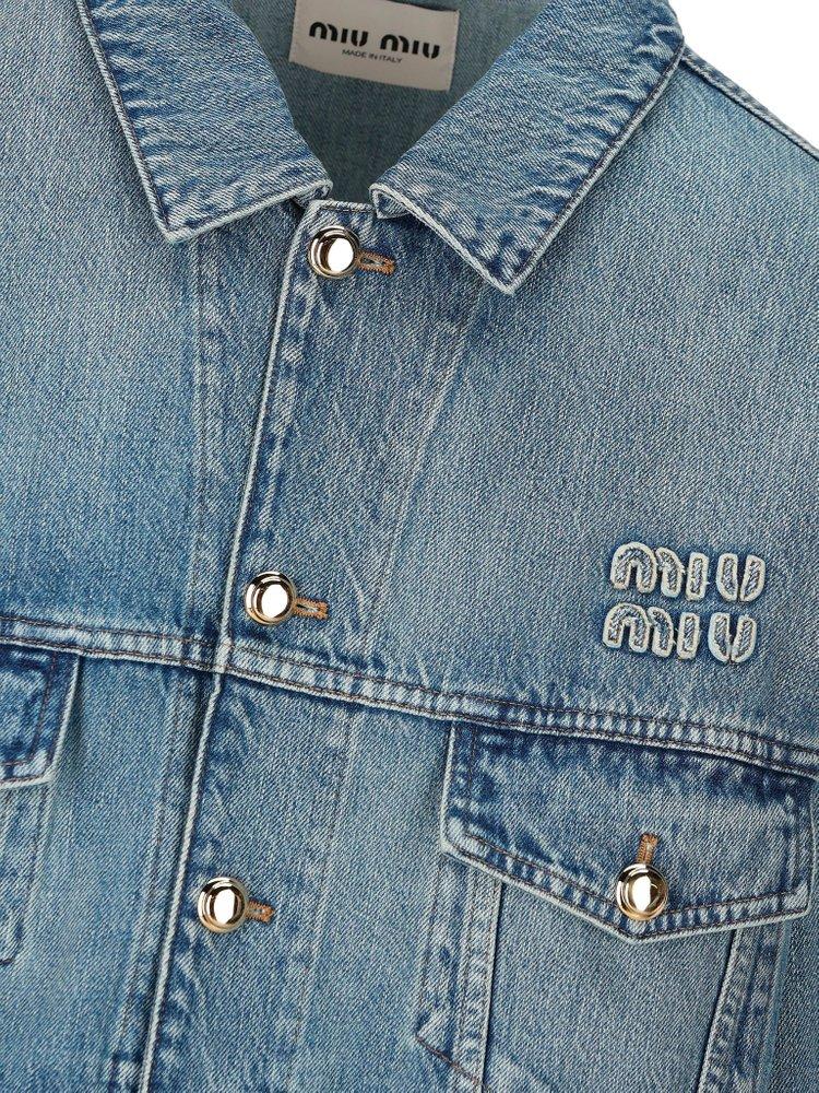 Miu Miu Button-up Denim Jacket in Blue | Lyst Miu Miu Button-up Denim Jacket in Blue | Lyst