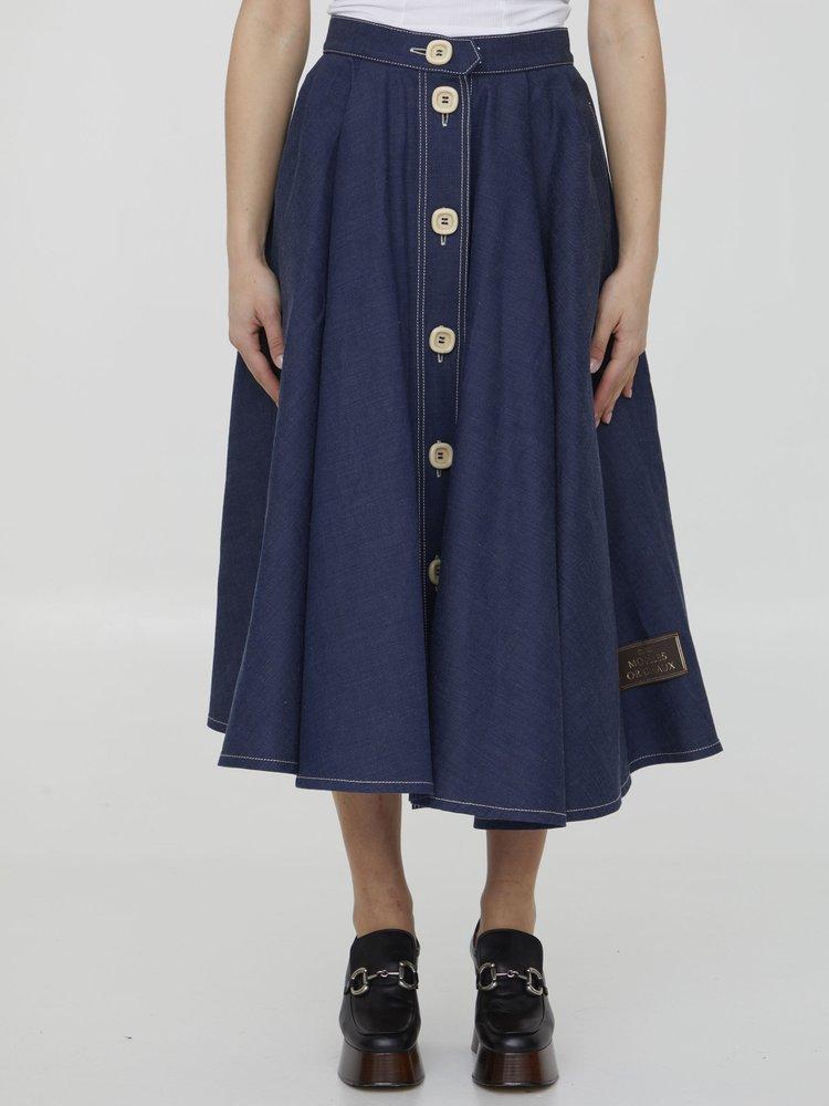 Gucci Denim Pleated Skirt in Blue | Lyst