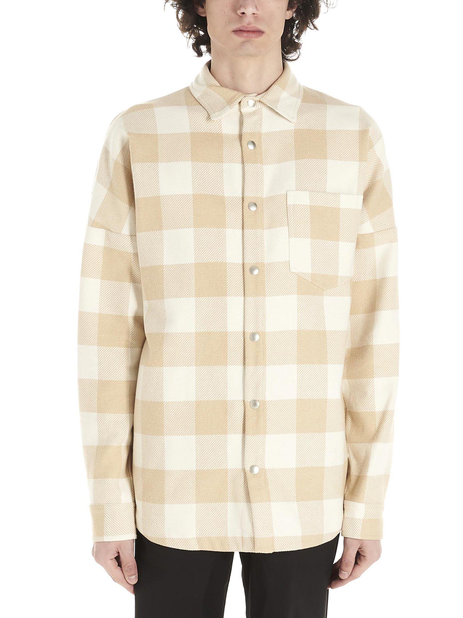 Palm Angels Logo Plaid Shirt in Beige 