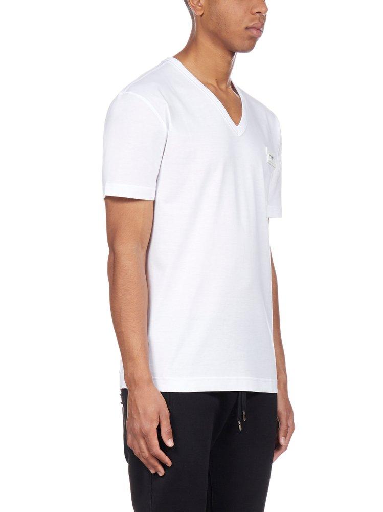 Dolce & Gabbana Logo Patch V-neck T-shirt in White for Men | Lyst