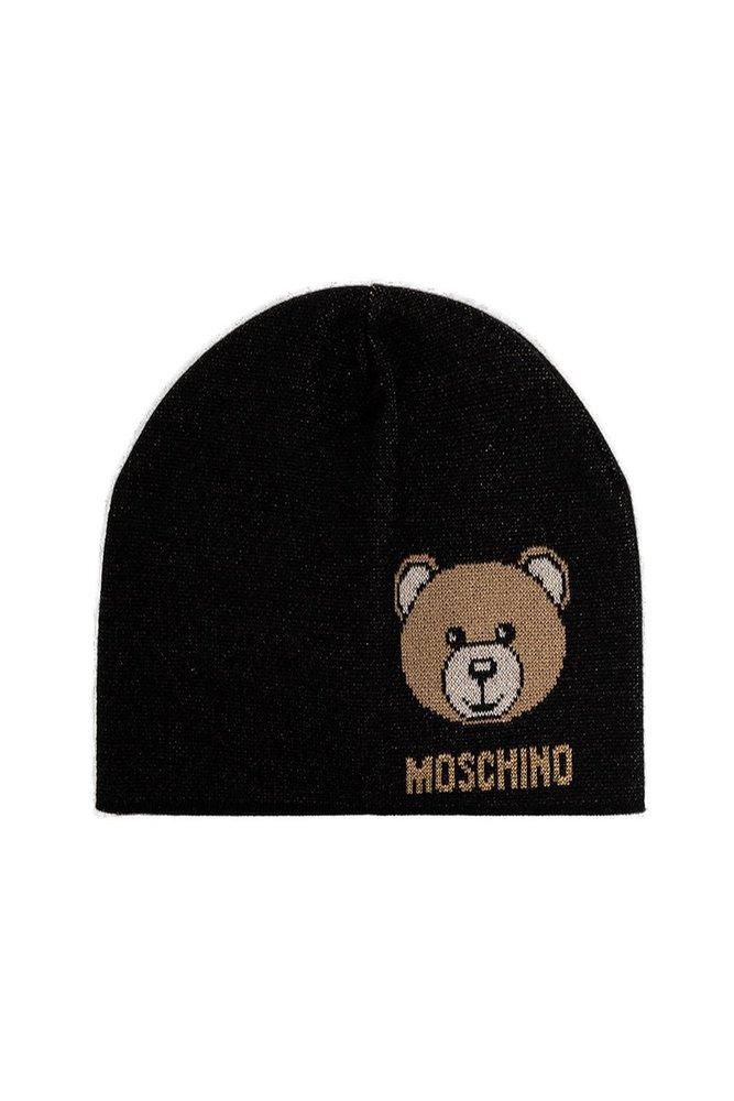 Moschino Teddy Bear Motif Knit Beanie in Black | Lyst