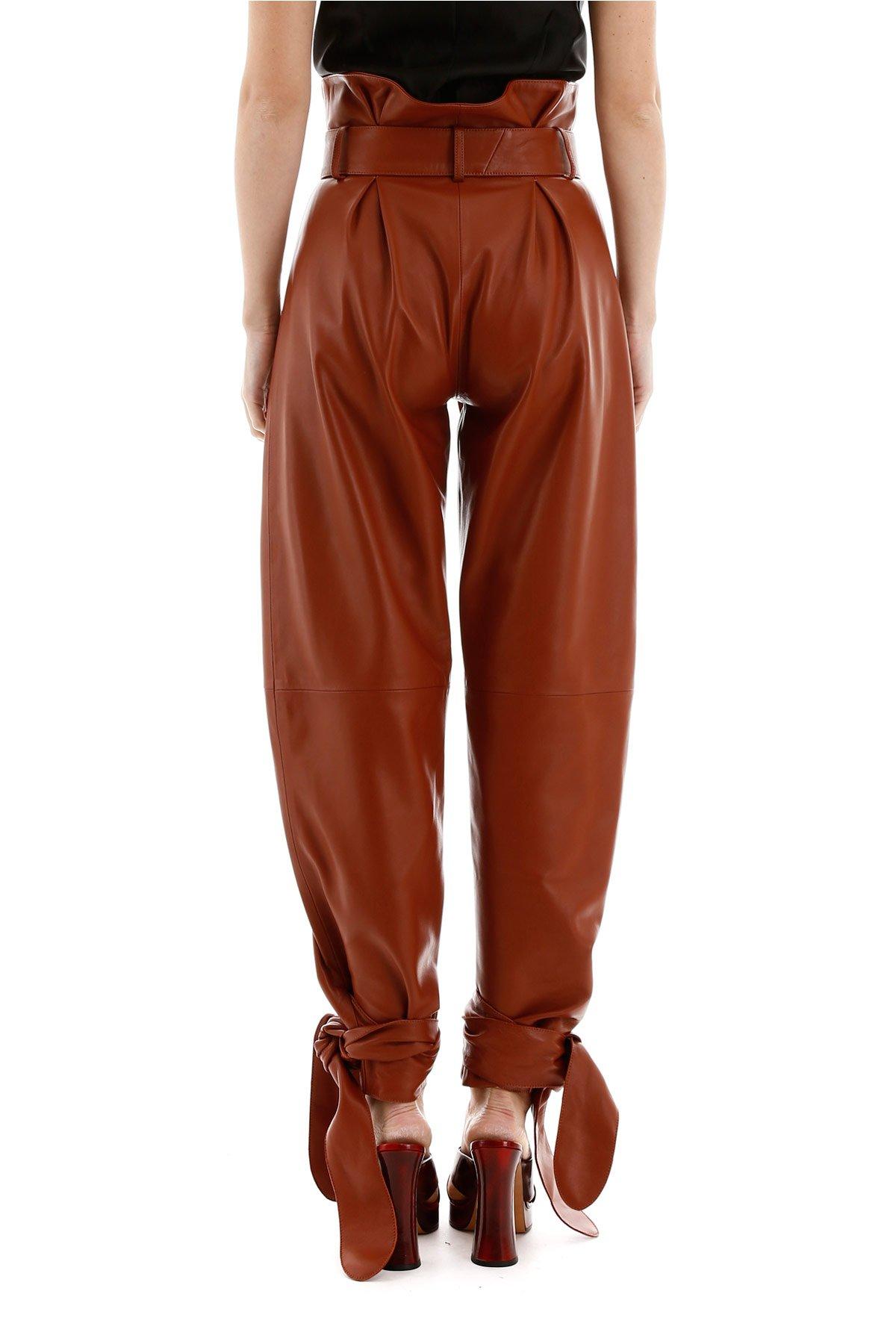 The Attico Leather Attico Belted Detail Panelled Pants in Brown - Lyst