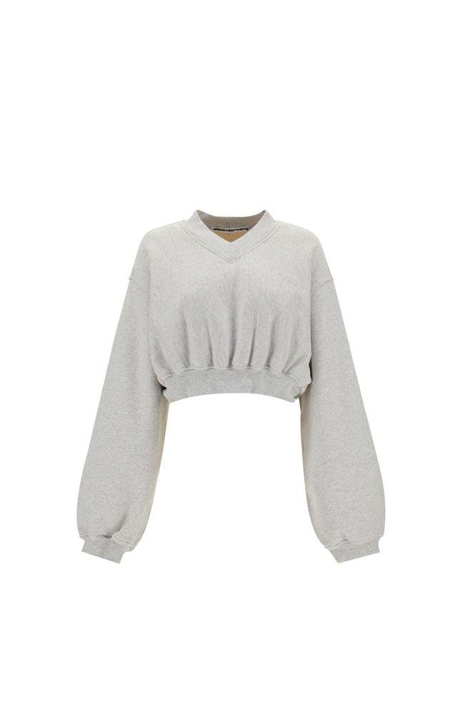 V-neck Cropped Sweatshirt in Grey 