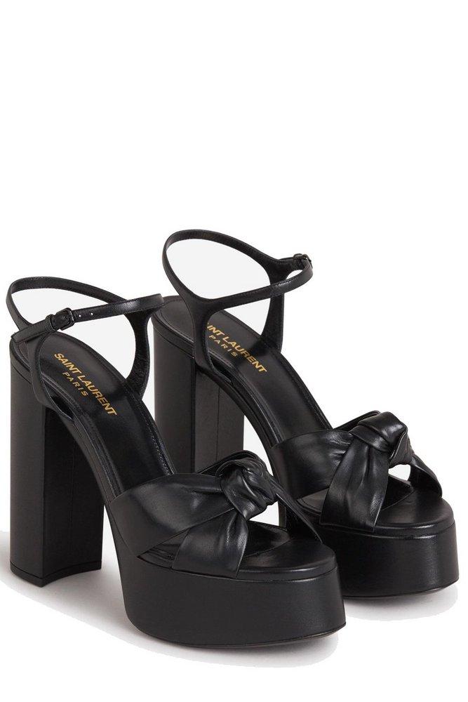 Save 35% Saint Laurent Bianca 85 Leather Platform Sandal in Black Womens Shoes Heels Sandal heels 