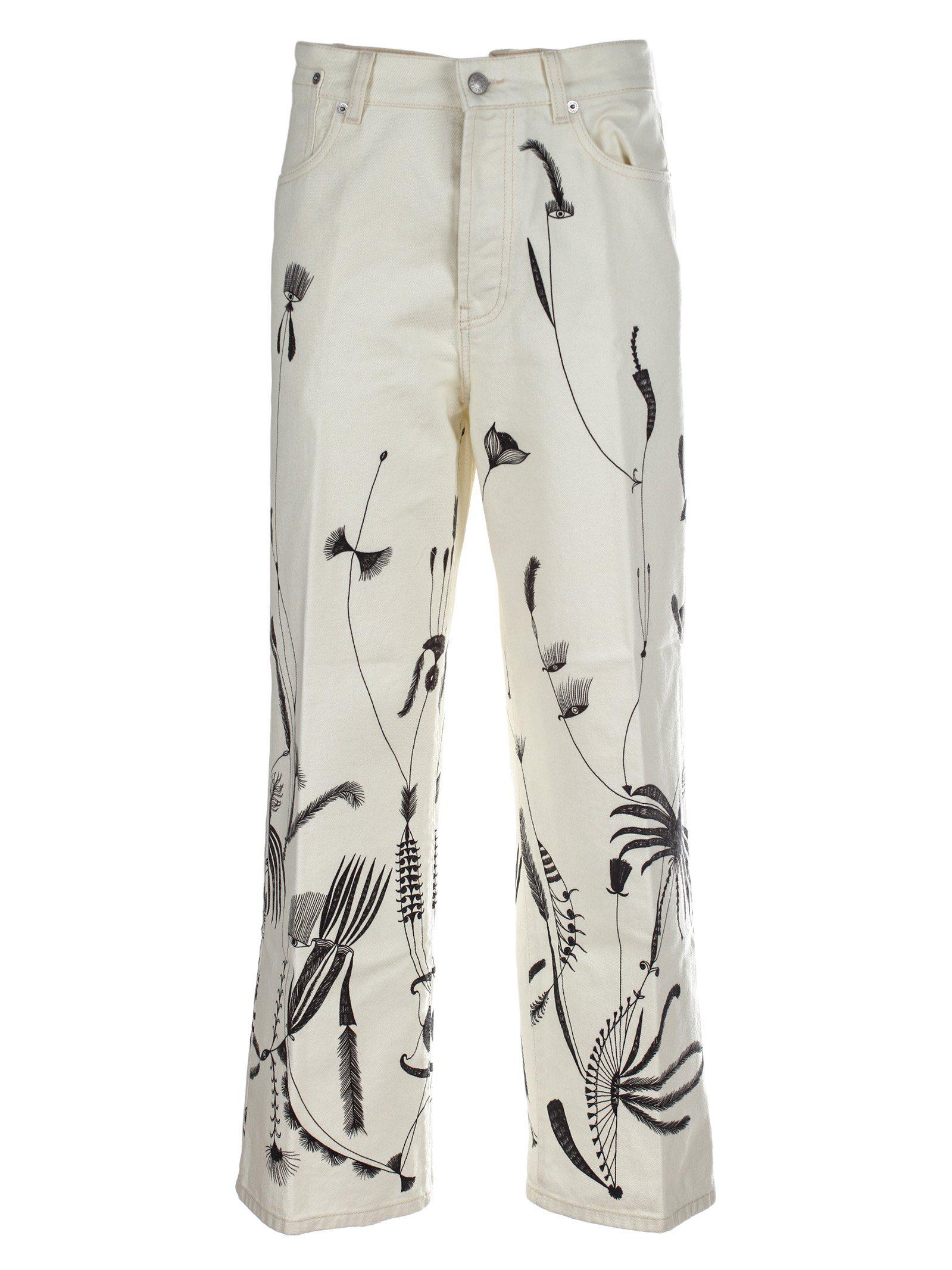 Dries Van Noten Floral Print Jeans in Natural | Lyst