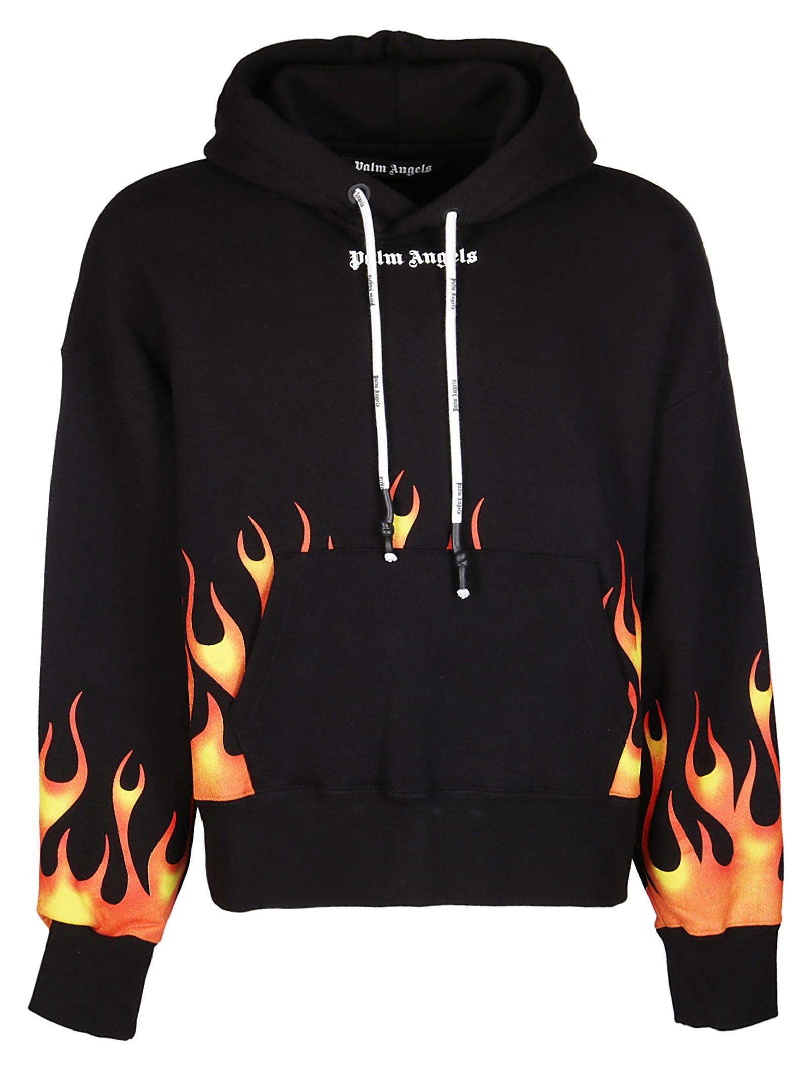 Palm Angels Cotton Flames Logo Printed Hoodie in Black for Men - Lyst