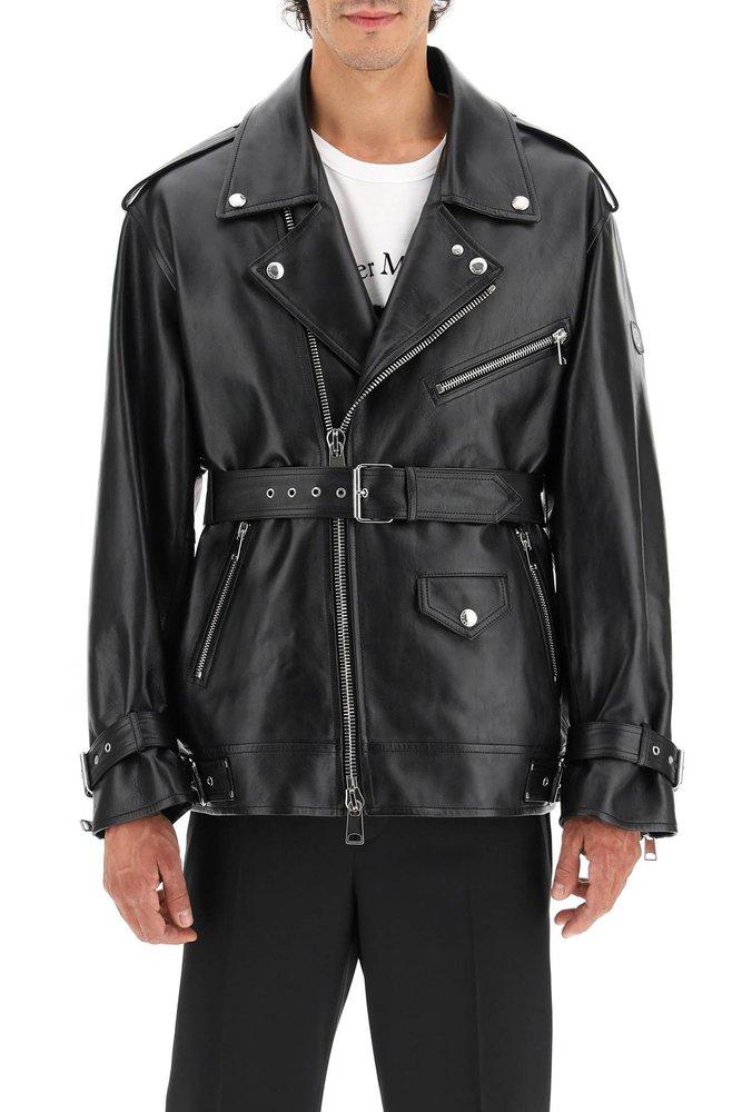 Alexander McQueen Midi Leather Biker Jacket in Black for Men | Lyst