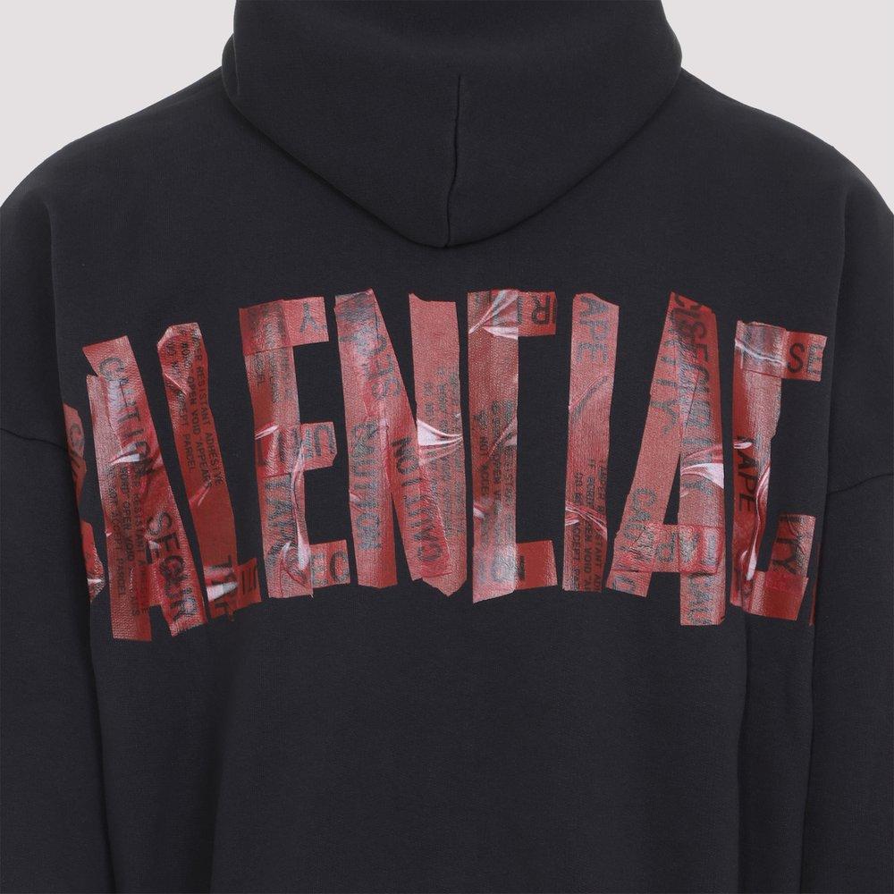 Balenciaga Security Tape Logo Large Zip-Up Hoodie in Blue