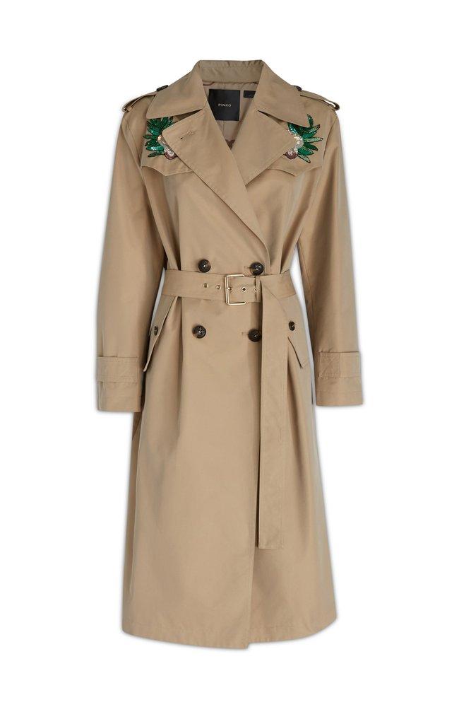 Pinko Floralembroidered Belted Trench Coat in Natural Lyst
