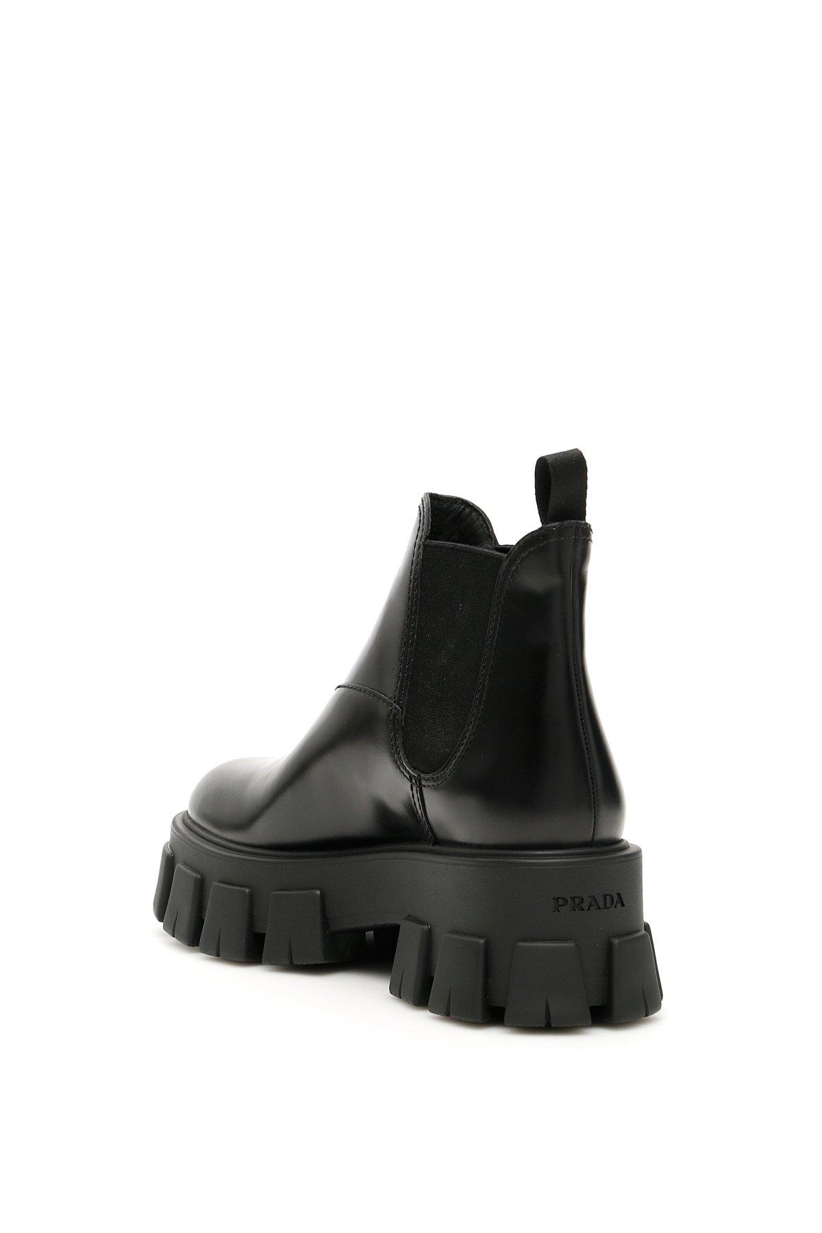 Prada Leather Monolith Brushed Calfskin Boots in Black | Lyst