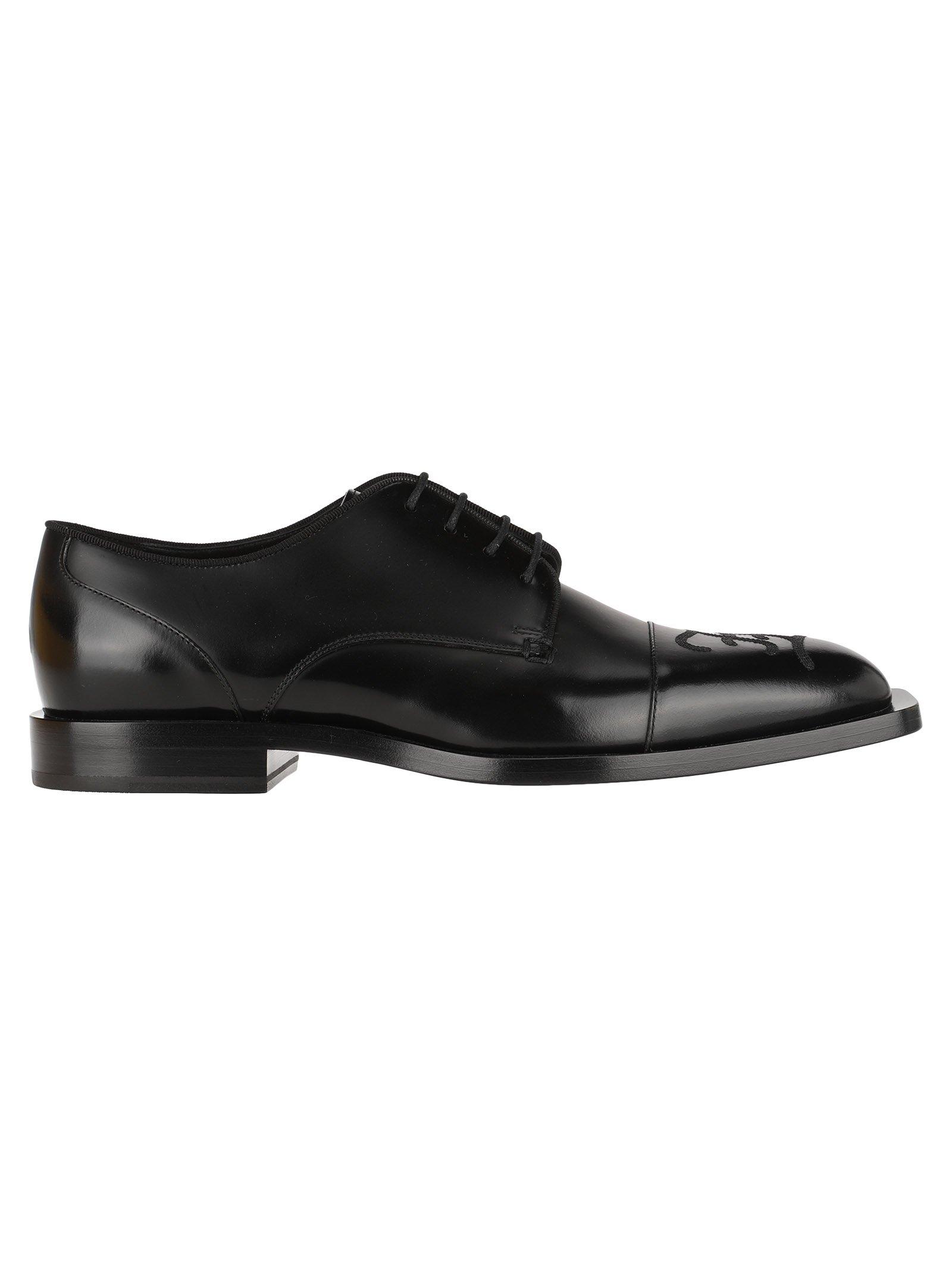 Fendi Leather Logo Lace-up Shoes in Black for Men - Lyst