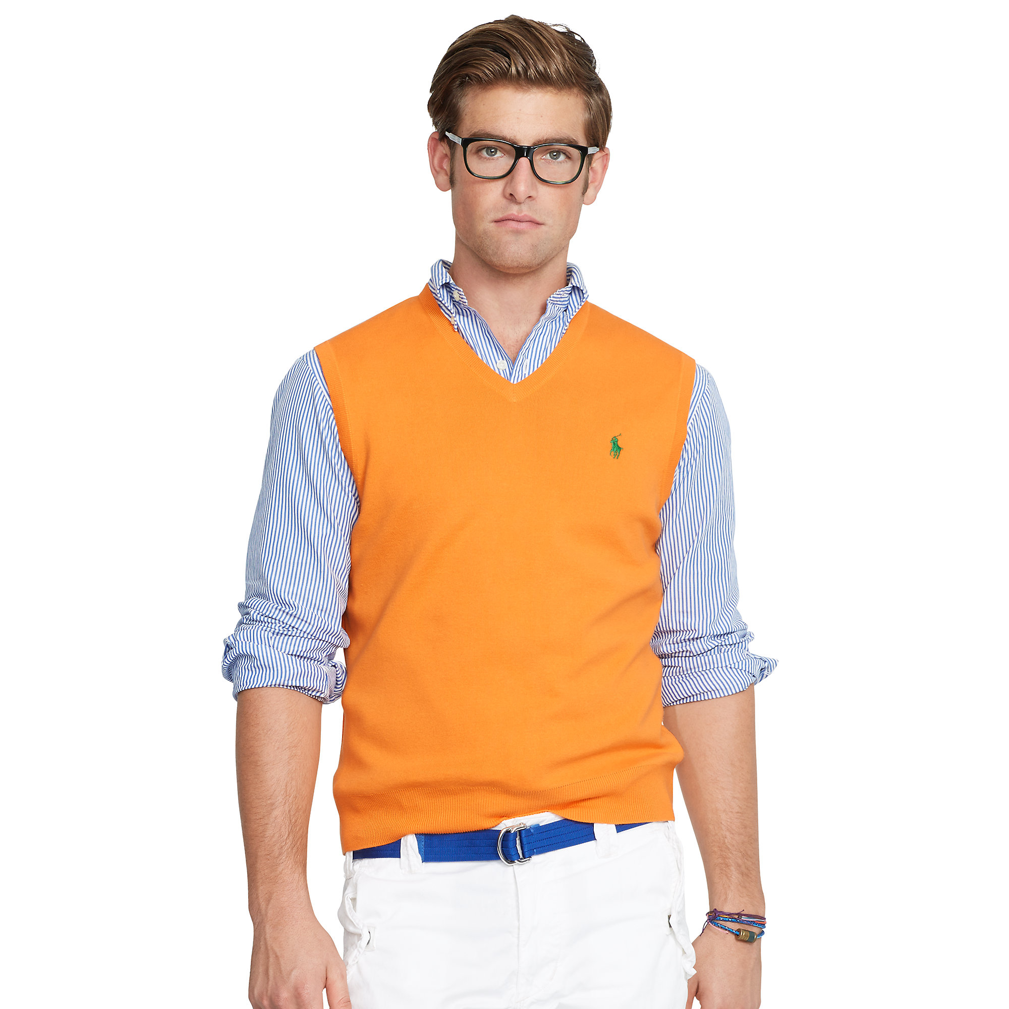 Polo Ralph Lauren Pima V-Neck Vest in Orange for Men (Hot Coral) | Lyst