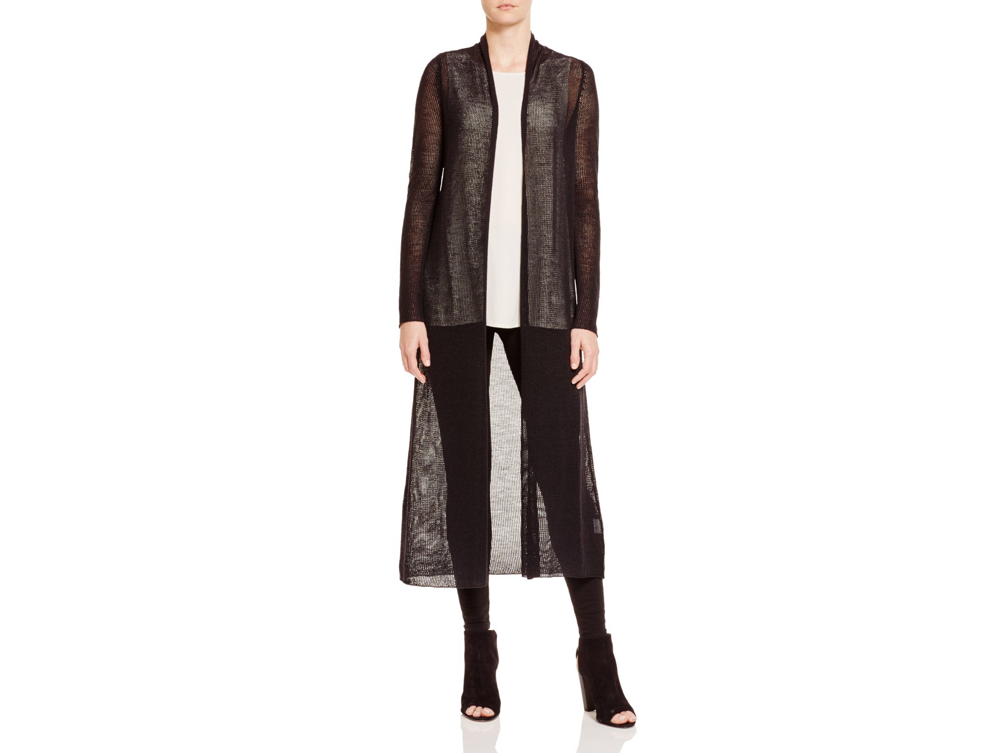 Eileen Fisher Sheer Long Cardigan in Black Lyst