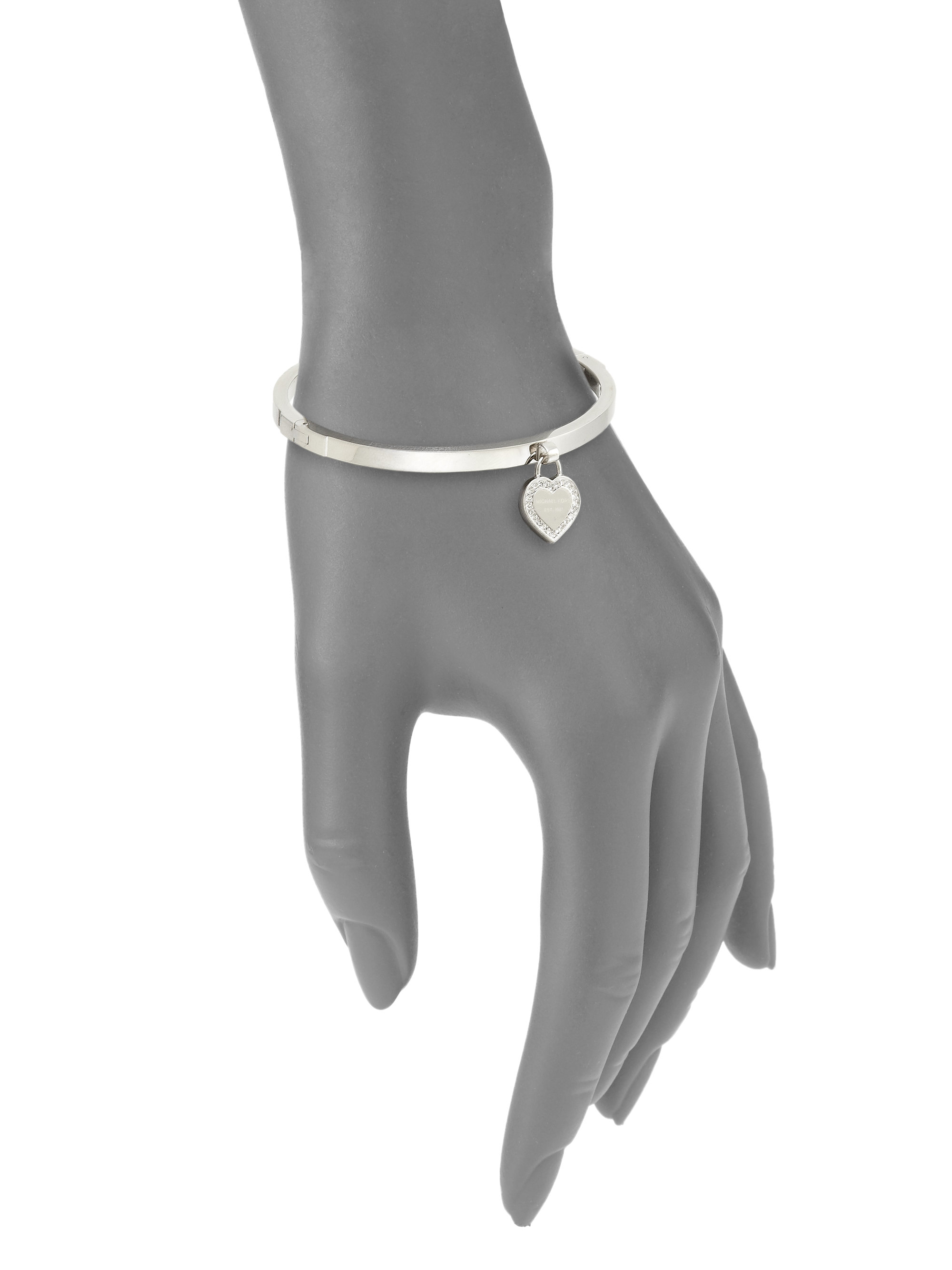 Michael Kors Heritage Logo Heart Charm Bangle Bracelet/silvertone in  Metallic | Lyst