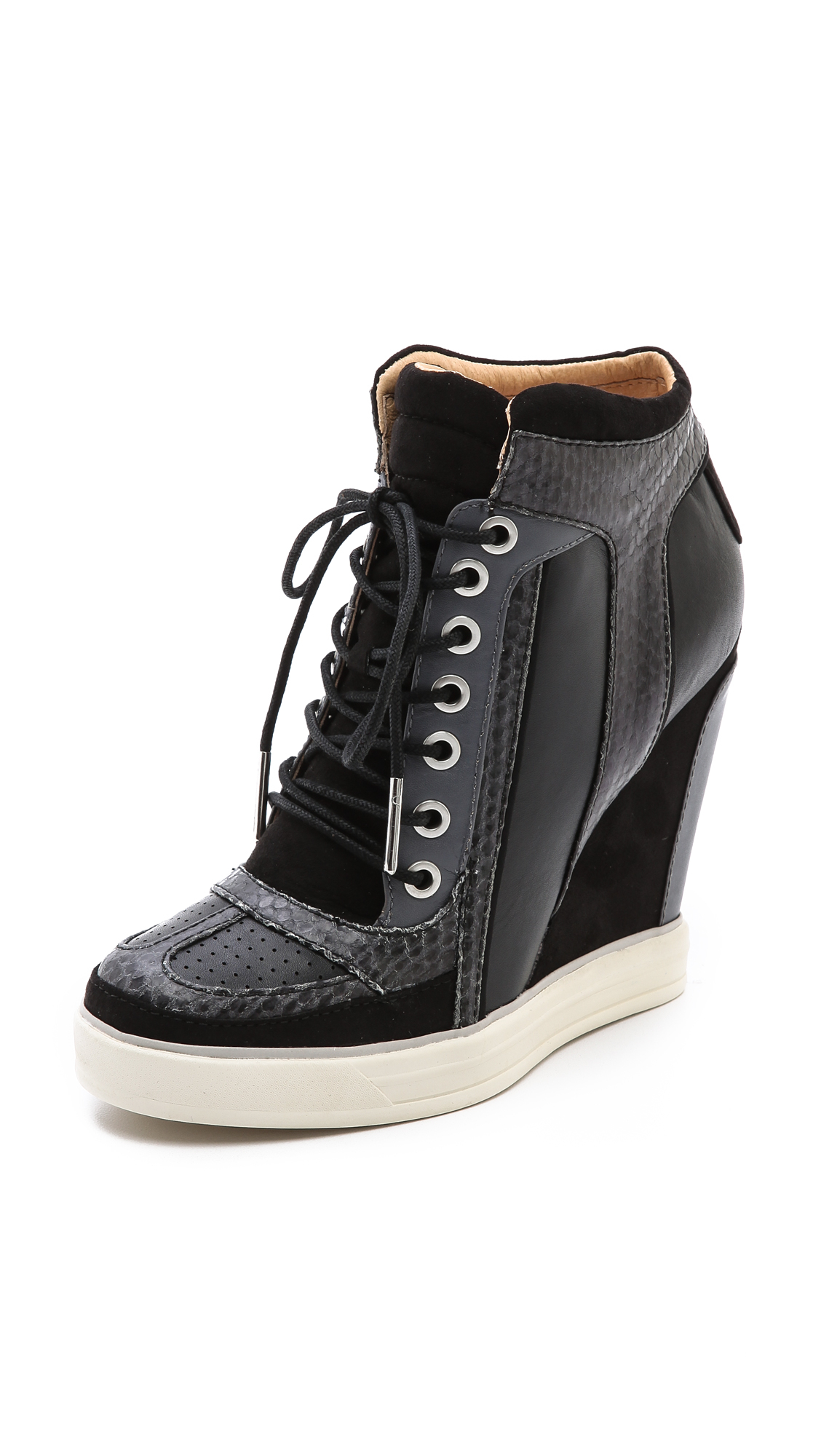 L.A.M.B. Summer Lace Up Wedge Sneakers in Black - Lyst