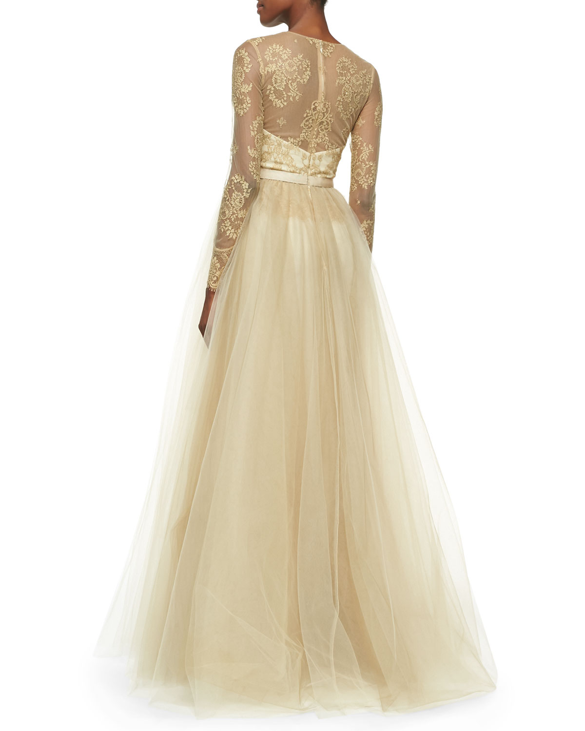 notte by marchesa gold lace overlay ball gown with tulle skirt gowns product 1 22402845 0 474113782 normal
