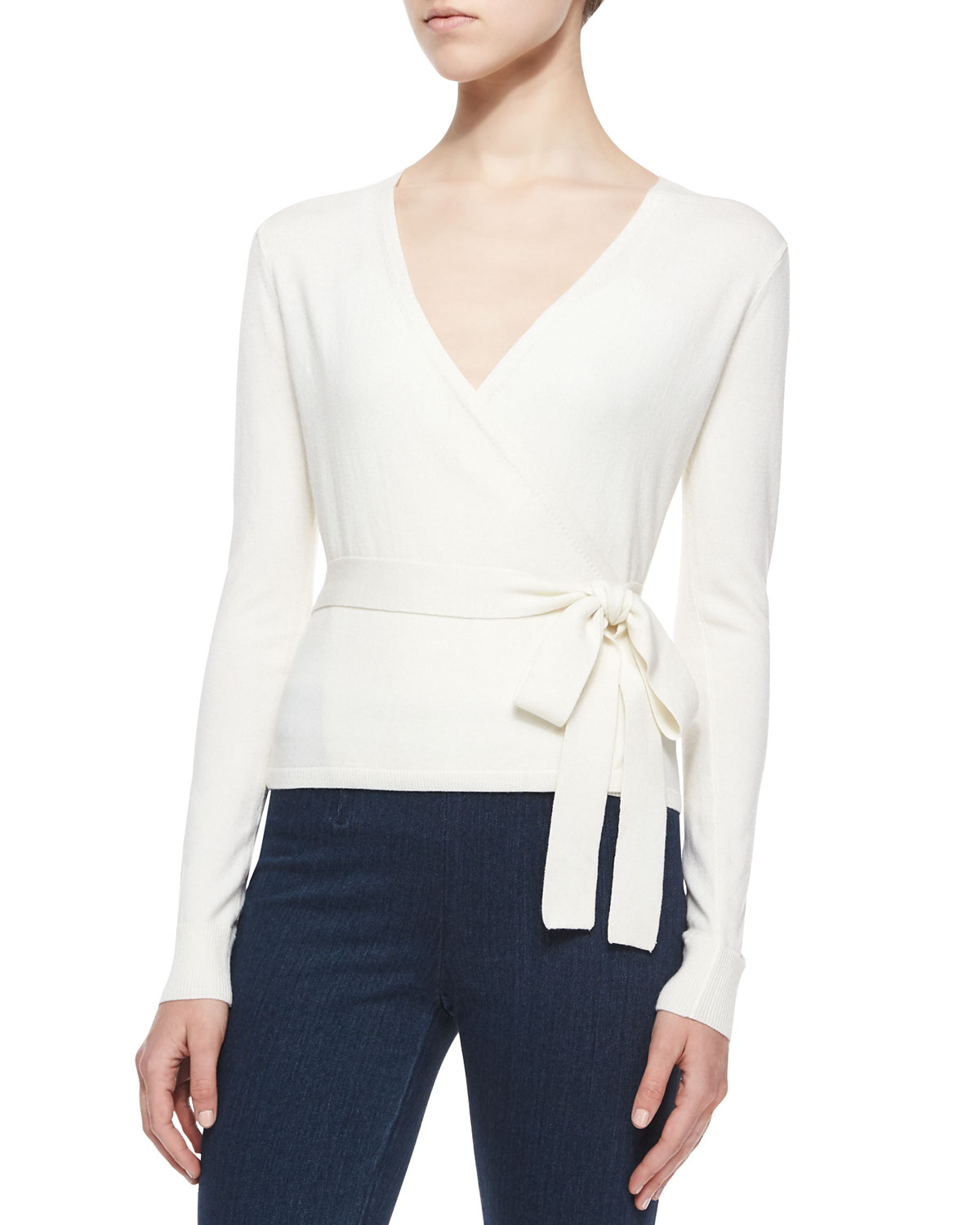 Diane von furstenberg Ballerina Wrap-front Sweater in White | Lyst